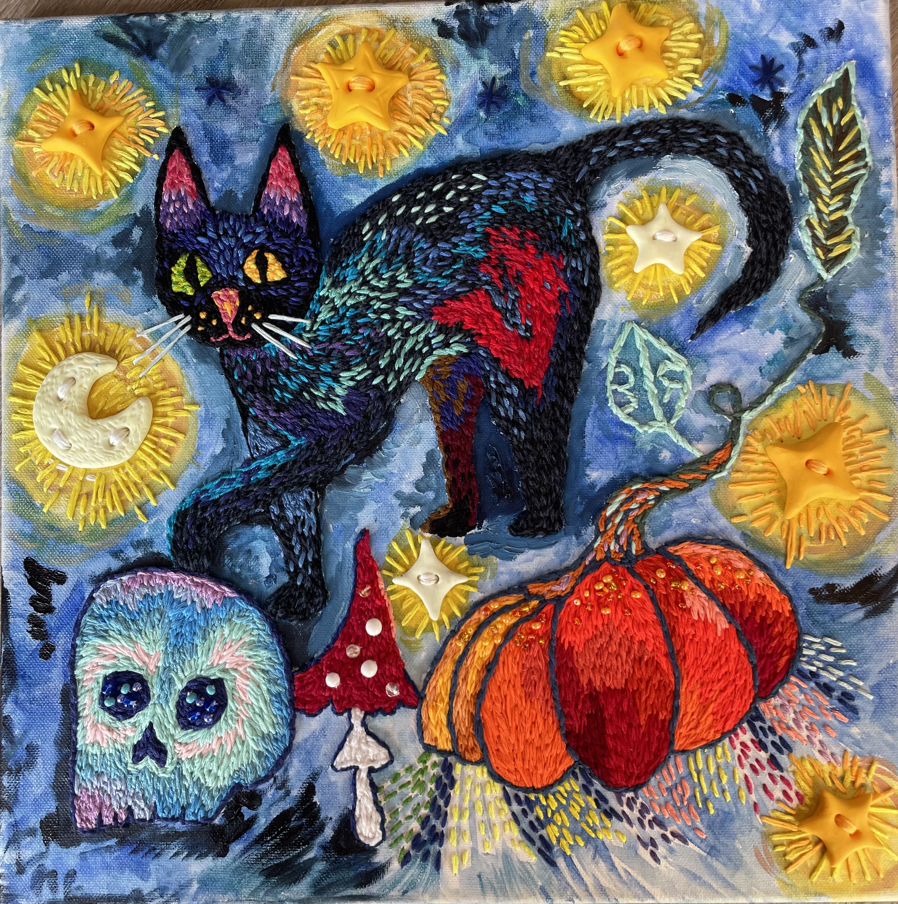 Hvězdná kočka - vyšívaný obraz 40x40 cm